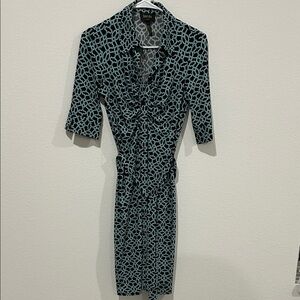 Black and Blue Long Sleeve Button Up Dress